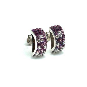 14mm Shimmery Sterling Silver Rolo Style Purple Ombre Crystal Stud Earrings